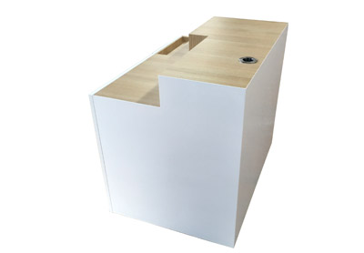 Messetheke Cateringtheke Rollbar wei lackiert mit abschliebaren Tren